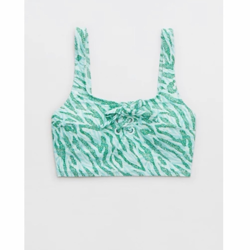 Aerie Green Patterned Bikini Top (XL)